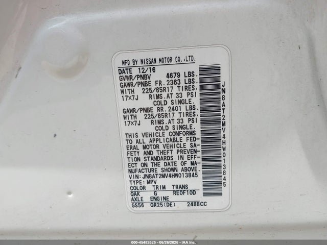 Nissan ROGUE S 2017 JN8AT2MV4HW013845 Image 9