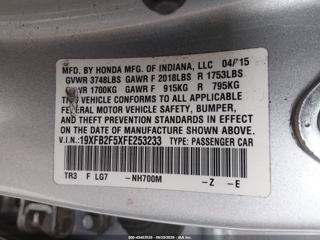 Honda Civic Lx 2015 19XFB2F5XFE253233 Image 9