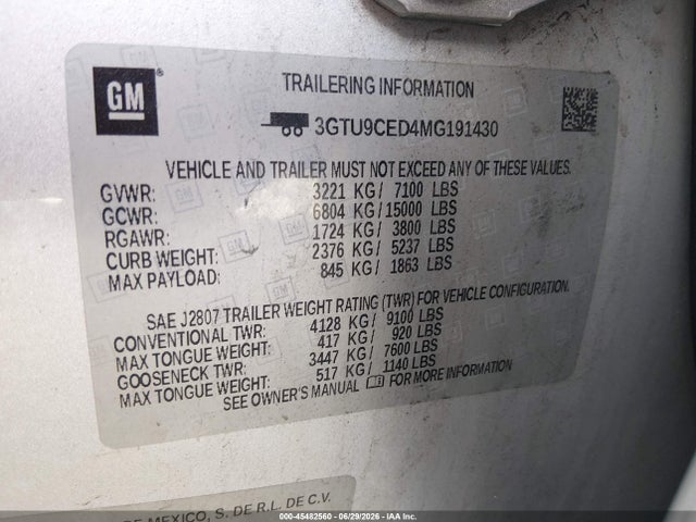 2021 Gmc Sierra 1500 4wd  Short Box Elevation მანქანა იყიდება აუქციონზე, vin: 3GTU9CED4MG191430, აუქციონის ნომერი: 45482560