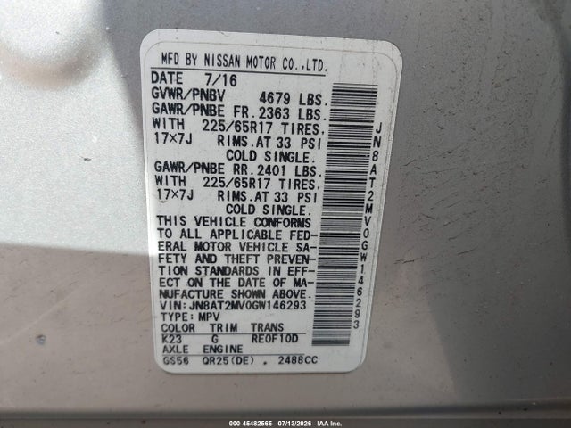 Nissan ROGUE SV 2016 JN8AT2MV0GW146293 Image 9