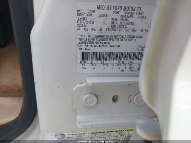 Aukcja sprzedaży 2008 Ford F250 Super Duty, vin: 1FTSW21R18ED47626, numer aukcji: 45482569