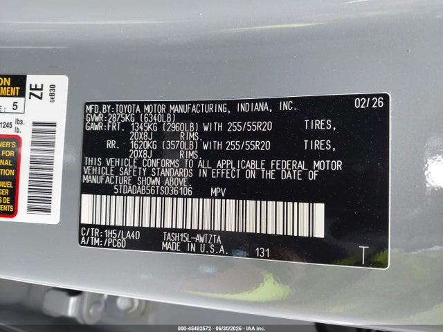 5TDADAB56TS036106 Toyota Grand Highlander Hybrid Max Platinum