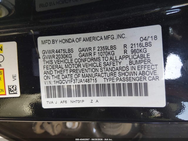 1HGCV1F37JA148715 Honda Accord Sport