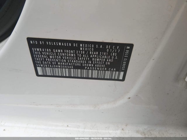 45482592 :رقم المزاد ، 3VW2B7AJ0HM306348 vin ، 2017 Volkswagen Jetta 1.4t S مزاد بيع