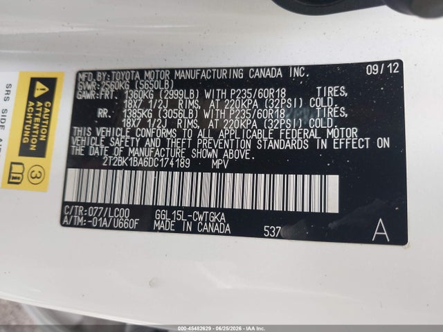 Aukcja sprzedaży 2013 Lexus Rx 350, vin: 2T2BK1BA6DC174189, numer aukcji: 45482629