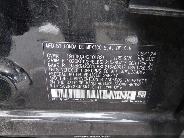 Aukcja sprzedaży 2025 Honda Hr-v Awd Lx, vin: 3CZRZ2H30SM716141, numer aukcji: 45482660