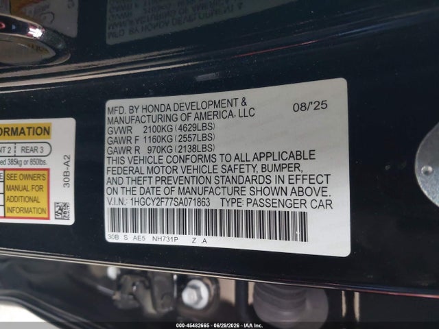1HGCY2F77SA071863 Honda Accord Hybrid Sport-l