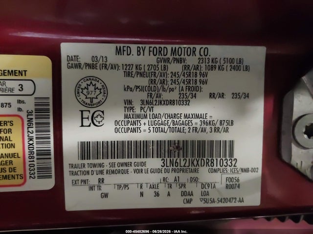 Aukcja sprzedaży 2013 Lincoln Mkz, vin: 3LN6L2JKXDR810332, numer aukcji: 45482696