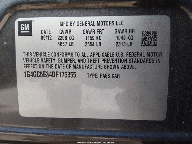 Продаж на аукціоні авто 2013 Buick Lacrosse Leather Group, vin: 1G4GC5E34DF175355, номер лоту: 45482736