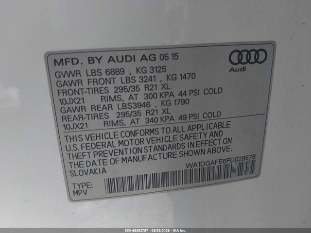 Продаж на аукціоні авто 2015 Audi Q7 3.0t S Line Prestige, vin: WA1DGAFE6FD028578, номер лоту: 45482757