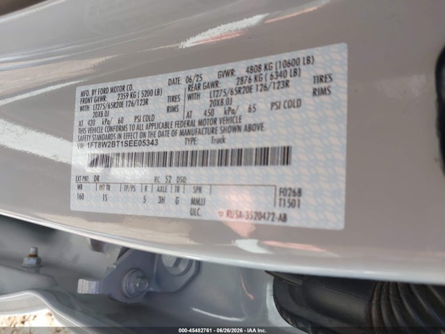 45482761 :رقم المزاد ، 1FT8W2BT1SEE05343 vin ، 2025 Ford F-250 Xl مزاد بيع