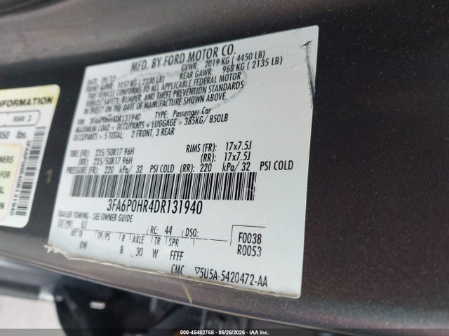 Продажа на аукционе авто 2013 Ford Fusion Se, vin: 3FA6P0HR4DR131940, номер лота: 45482768