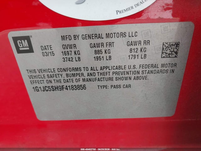 Chevrolet Sonic Lt Auto 2015 1G1JC5SH9F4183856 Image 9