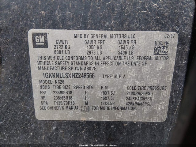 GMC Acadia Sle-2 2017 1GKKNLLSXHZ248566 Image 9