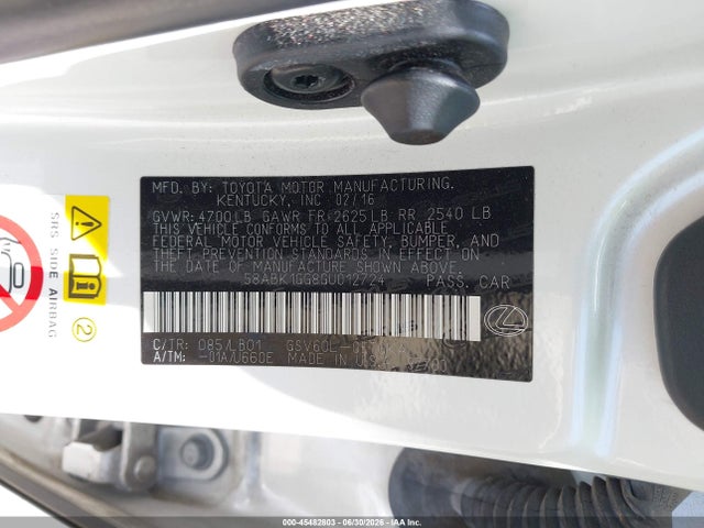 Продаж на аукціоні авто 2016 Lexus Es 350, vin: 58ABK1GG8GU012724, номер лоту: 45482803
