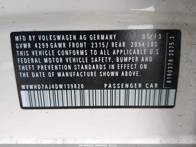 Продаж на аукціоні авто 2013 Volkswagen Gti Wolfsburg Edition, vin: WVWHD7AJ4DW139820, номер лоту: 45482804