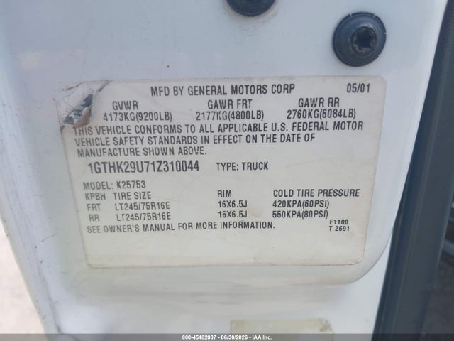 45482807 :رقم المزاد ، 1GTHK29U71Z310044 vin ، 2001 Gmc Sierra 2500hd Sle مزاد بيع