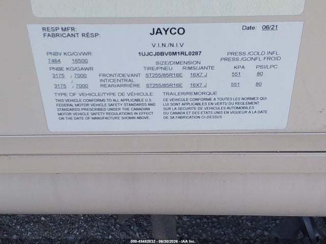 1UJCJ0BV0M1RL0287 Jayco Pinnacle