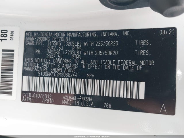 5TDDRKEC2MS068244 Toyota Sienna Xse