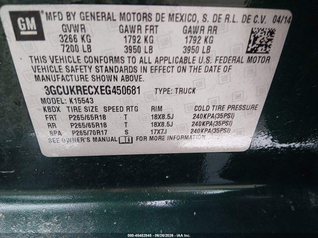 3GCUKRECXEG450681 Chevrolet Silverado 1500 Lt