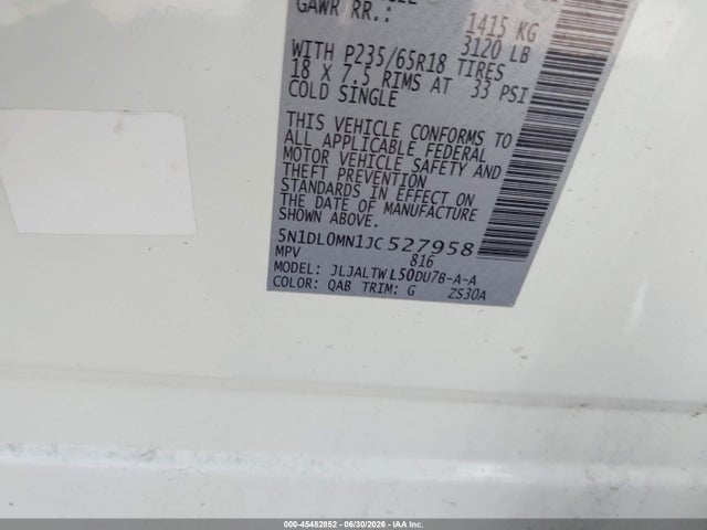 Aukcja sprzedaży 2018 Infiniti Qx60, vin: 5N1DL0MN1JC527958, numer aukcji: 45482852