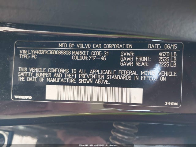 LYV402FK3GB089808 Volvo S60 Inscription T5 Drive-e Premier