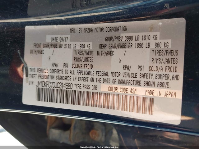 Aukcja sprzedaży 2018 Mazda Cx-3 Touring, vin: JM1DKFC70J0314580, numer aukcji: 45482894