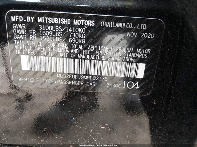 Продажа на аукционе авто 2021 Mitsubishi Mirage G4 Carbonite Edition/es/le, vin: ML32FUFJ9MHF02176, номер лота: 45482901