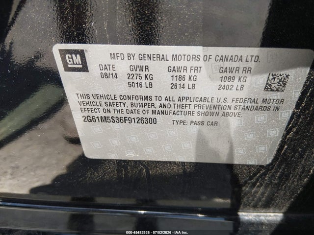 2015 Cadillac Xts Luxury მანქანა იყიდება აუქციონზე, vin: 2G61M5S36F9126300, აუქციონის ნომერი: 45482926