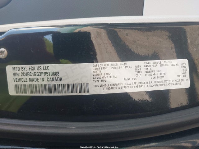 Продаж на аукціоні авто 2023 Chrysler Pacifica Limited, vin: 2C4RC1GG3PR570808, номер лоту: 45482931