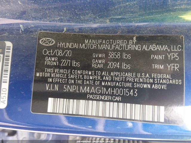 2021 Hyundai Elantra Sel მანქანა იყიდება აუქციონზე, vin: 5NPLM4AG1MH001543, აუქციონის ნომერი: 45482943