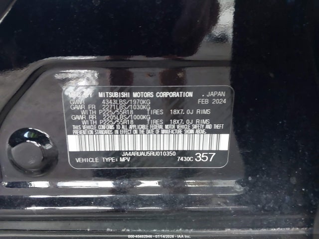 Aukcja sprzedaży 2024 Mitsubishi Outlander Sport 2.0 Le Awc, vin: JA4ARUAU5RU010350, numer aukcji: 45482946