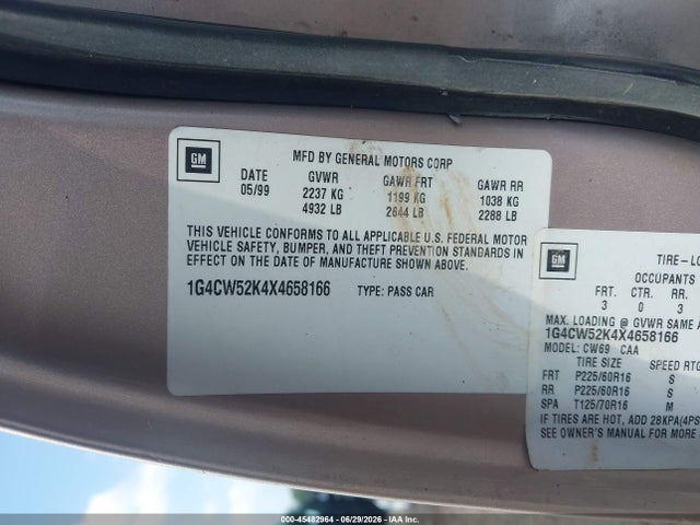 Aukcja sprzedaży 1999 Buick Park Avenue, vin: 1G4CW52K4X4658166, numer aukcji: 45482964