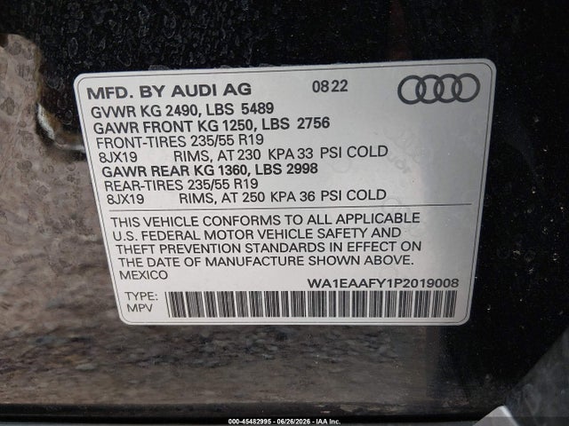 Aukcja sprzedaży 2023 Audi Q5 Premium Plus 45 Tfsi S Line Quattro, vin: WA1EAAFY1P2019008, numer aukcji: 45482995