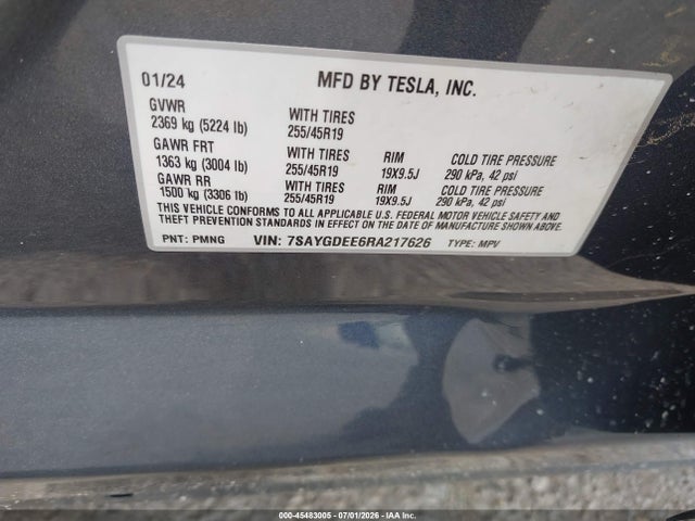 Aukcja sprzedaży 2024 Tesla Model Y Long Range Dual Motor All-wheel Drive, vin: 7SAYGDEE6RA217626, numer aukcji: 45483005