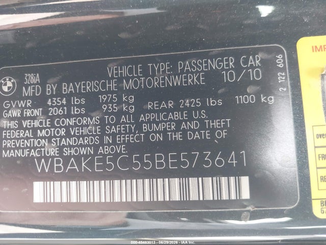 Продажа на аукционе авто 2011 Bmw 328i, vin: WBAKE5C55BE573641, номер лота: 45483013