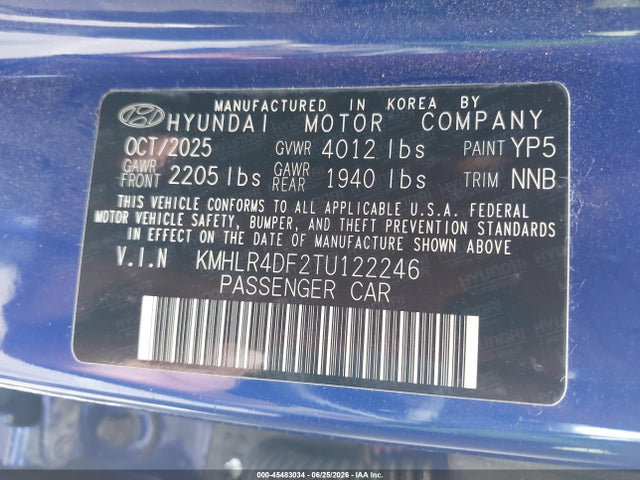 Aukcja sprzedaży 2026 Hyundai Elantra N Line, vin: KMHLR4DF2TU122246, numer aukcji: 45483034