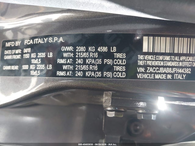 ZACCJBAB8JPH44382 Jeep Renegade Sport 4x4