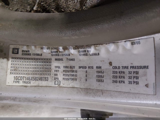 Продаж на аукціоні авто 2005 Chevrolet Colorado, vin: 1GCDT146X58249783, номер лоту: 45483044