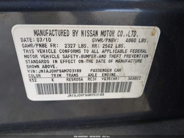 2010 Infiniti Ex35 Journey მანქანა იყიდება აუქციონზე, vin: JN1AJ0HP9AM703189, აუქციონის ნომერი: 45483050