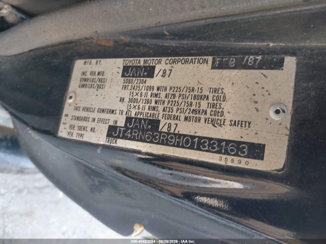 Продаж на аукціоні авто 1987 Toyota Pickup Rn63 Std, vin: JT4RN63R9H0133163, номер лоту: 45483054