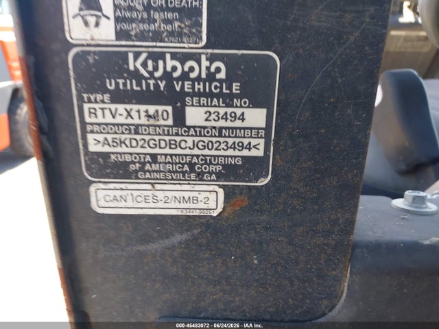 Kabota Rtv900 2018 A5KD2GDBCJG023494 Image 10