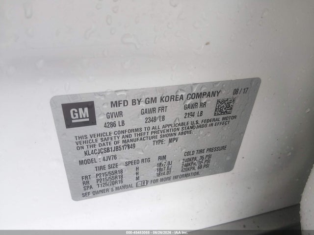 Продажа на аукционе авто 2018 Buick Encore Essence, vin: KL4CJCSB1JB517849, номер лота: 45483088
