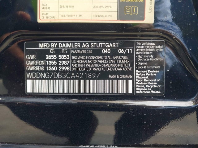 Aukcja sprzedaży 2012 Mercedes-benz S 550, vin: WDDNG7DB3CA421897, numer aukcji: 45483089