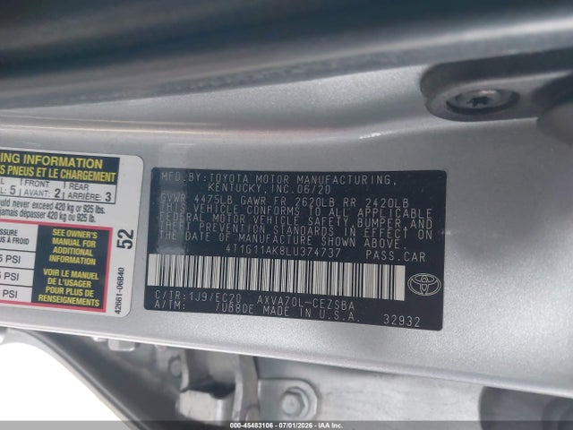 4T1G11AK8LU374737 Toyota Camry Se Nightshade Edition