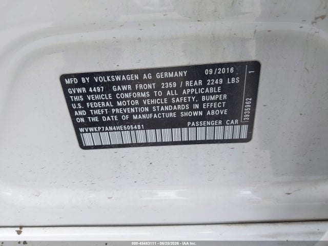 Продажа на аукционе авто 2017 Volkswagen Cc 2.0t Sport, vin: WVWKP7AN4HE505481, номер лота: 45483111