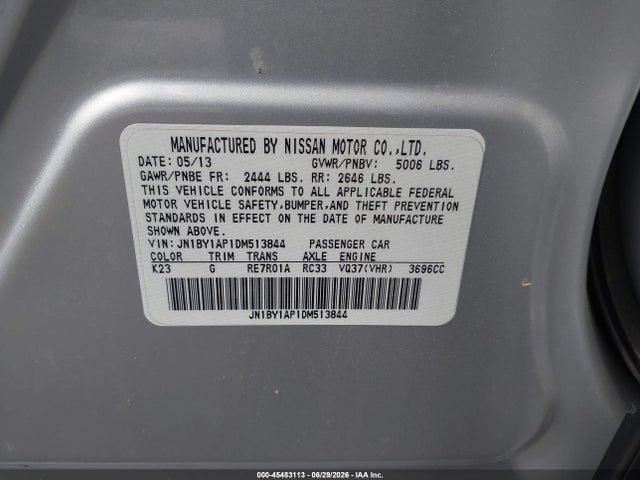 Продажа на аукционе авто 2013 Infiniti M37, vin: JN1BY1AP1DM513844, номер лота: 45483113