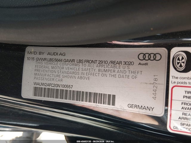 Продажа на аукционе авто 2016 Audi S7 4.0t (s Tronic) (no Longer Available For Ordering), vin: WAUW2AFC2GN100557, номер лота: 45483130