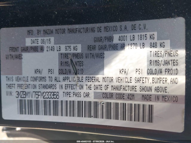Продажа на аукционе авто 2015 Mazda Mazda3 I Touring, vin: 3MZBM1V76FM233358, номер лота: 45483153