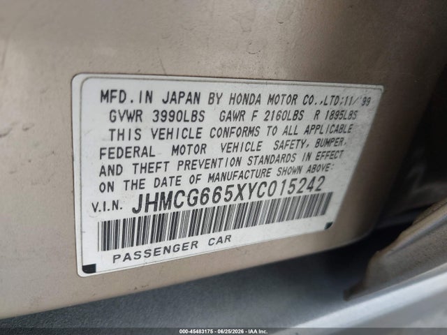 Продажа на аукционе авто 2000 Honda Accord 2.3 Lx, vin: JHMCG665XYC015242, номер лота: 45483175